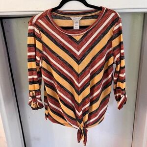 Multiples striped long sleeve blouse shirt tie-front hem 3/4 sleeve womens‎ sz M